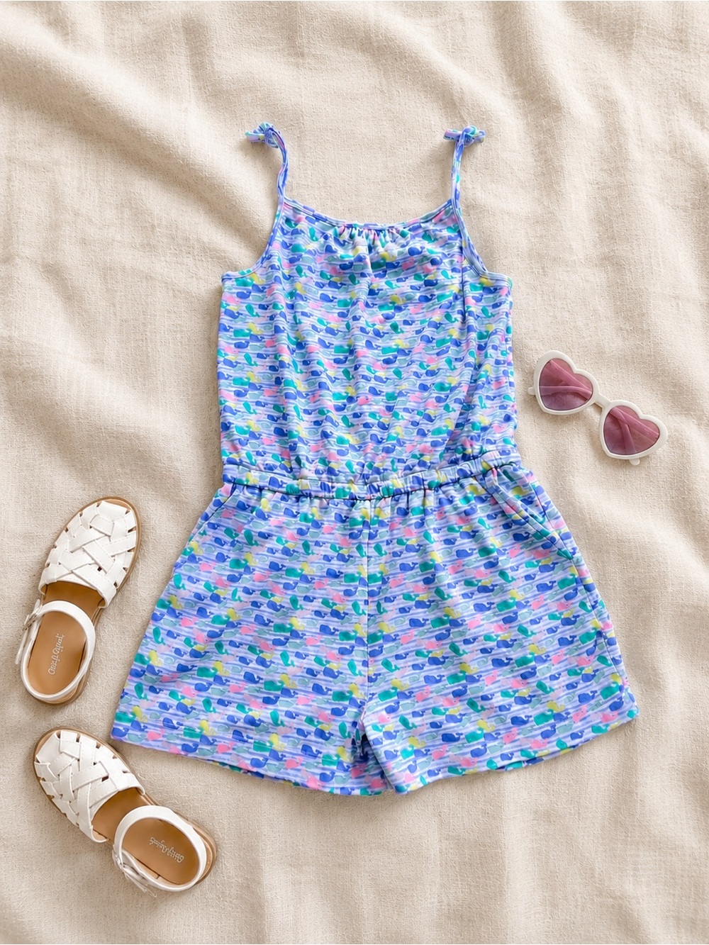 Vineyard Vines Blue Multi Whale-Print Girls' Romper size XL/16